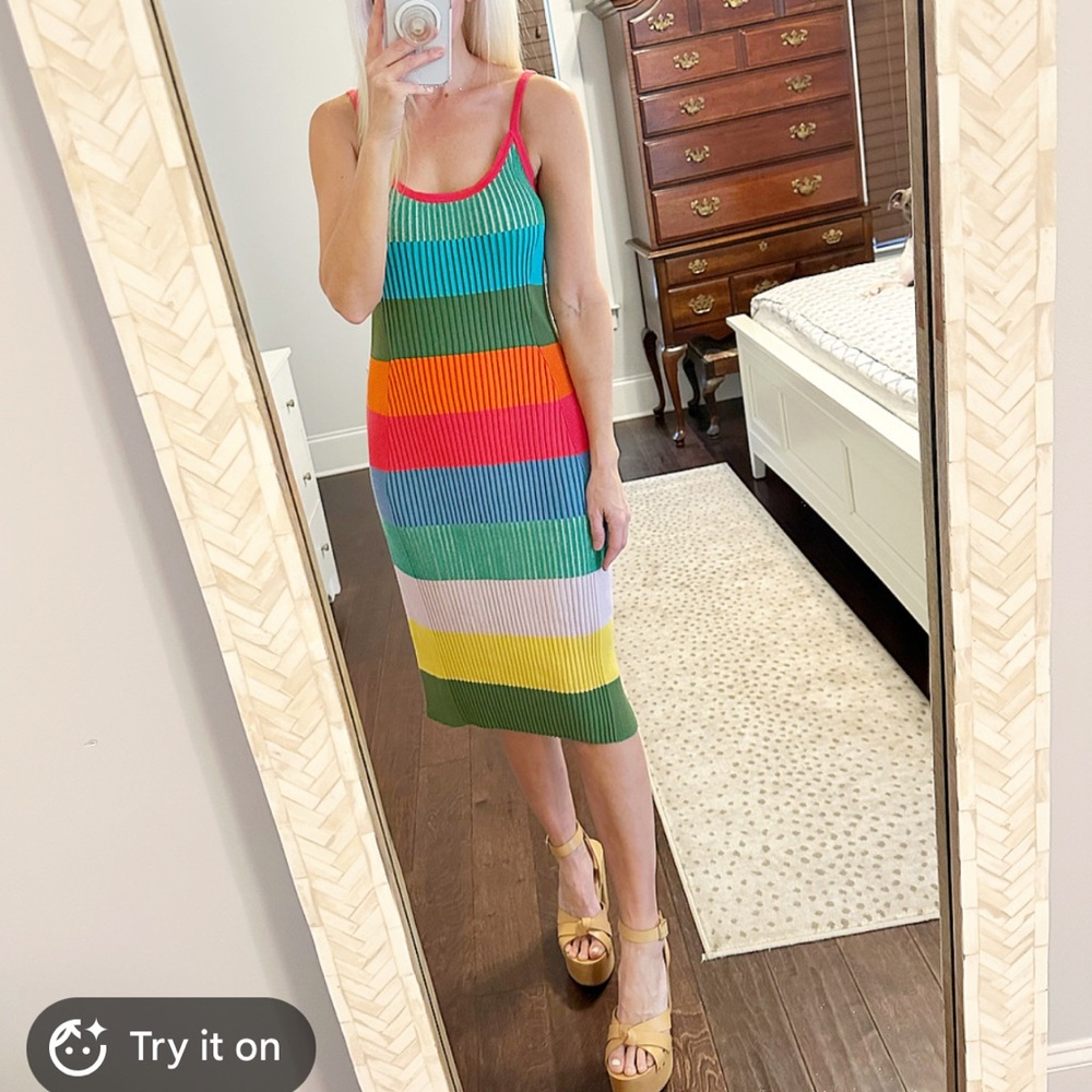 Multi-Color Ribbed Stripe Tank Dress